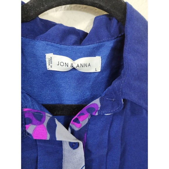 Jon & Anna Womens L Blue Floral Sleeveless Button Up Blouse - Picture 4 of 5